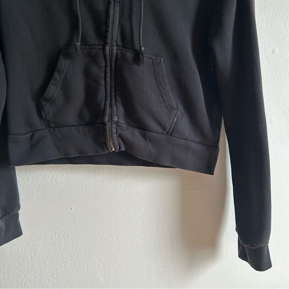 Brandy Melville Sz S Black Cropped Relaxed Hooded Full Zip Sweater - Picture 6 of 11